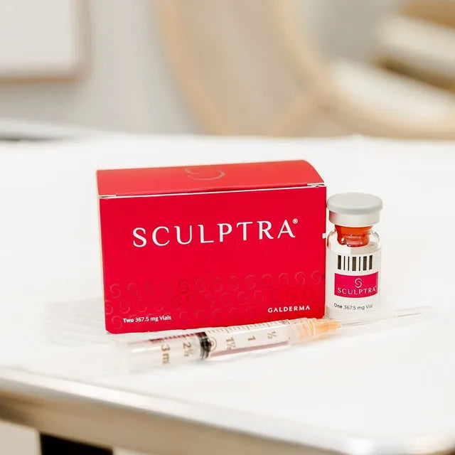 Sculptra packaging with a syringe and vial on a white surface